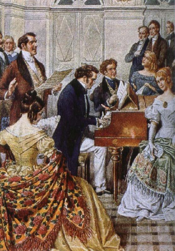 franz von schober play the piano when Schubert Germany oil painting art